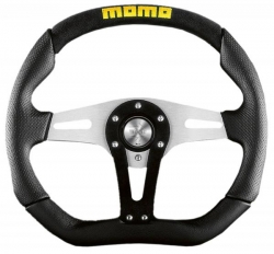 Volant Momo Trek 350mm - černý/stříbrný - kůže (homologace)