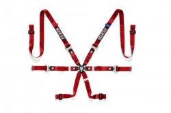 Bezpečnostní pás Sparco Prime H-9 EVO 04825H 6-bodový červený - popruh (FIA homologace)