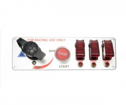 Startovací panel hliníkový - 3x přepínač kill switch + odpojovač + start. tlačítko