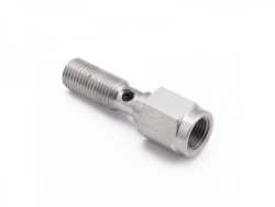 Průtokový šroub na banjo D-03 (AN3) 3/8"x24-UNF - délka 30mm - nerezový - vývod na spínač brzdových světel