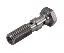 Průtokový šroub na 2x banjo D-03 (AN3) 3/8"x24-UNF - délka 40mm - nerezový